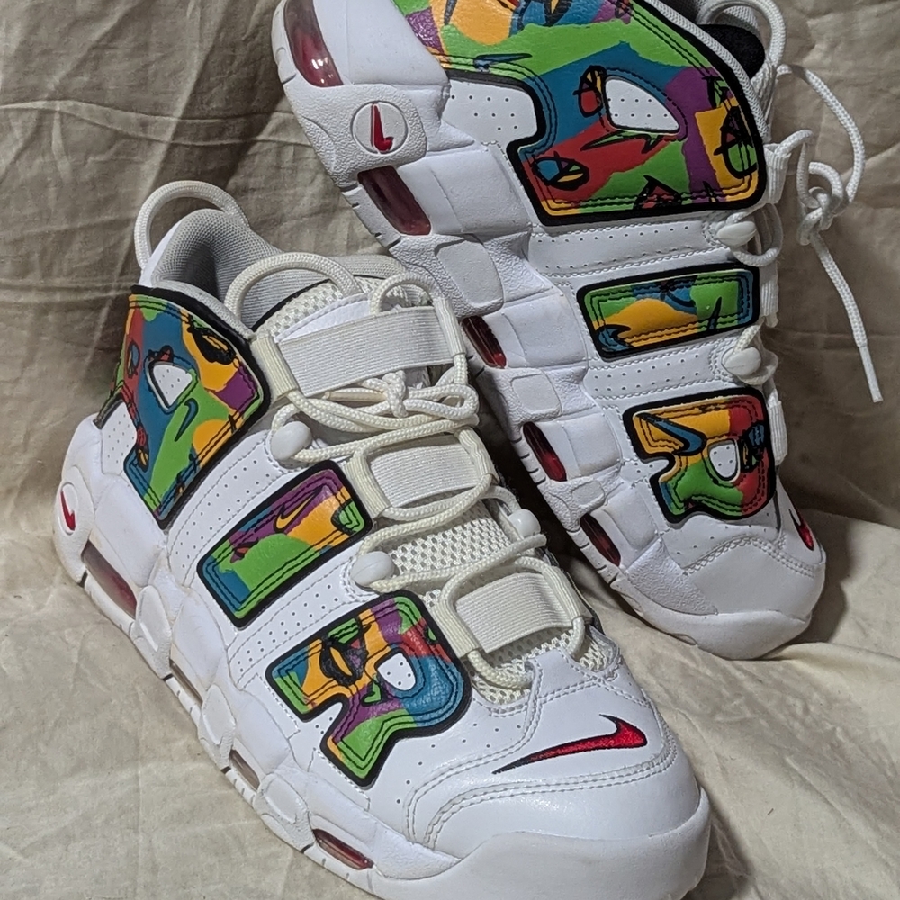 Nike White Sneakers with Multicolor Graphic Letters